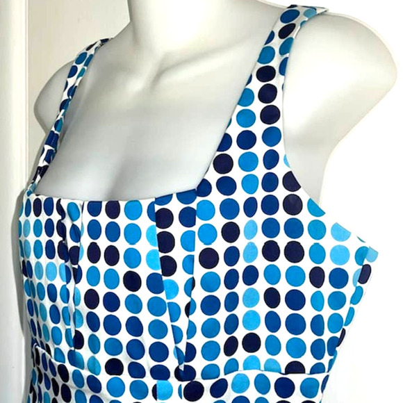 CALVIN KLEIN AQUA BLUE POLKA DOT SHEATH DRESS PLEATED TOP SIZE 10 - Picture 5 of 11